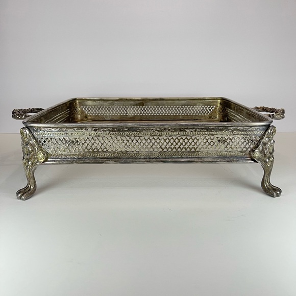 Vintage silver plated metal casserole dish holder chafing dish frame stand - Picture 2 of 16